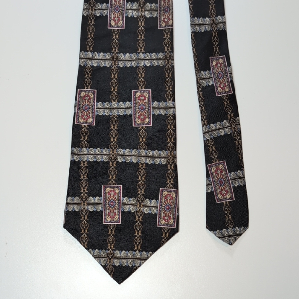 Ketch Black and Gold Men's Silk Tie Blue And Red Accents